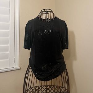 ST JOHN CAVIAR BLACK SEQUIN TOP SIZE SMALL